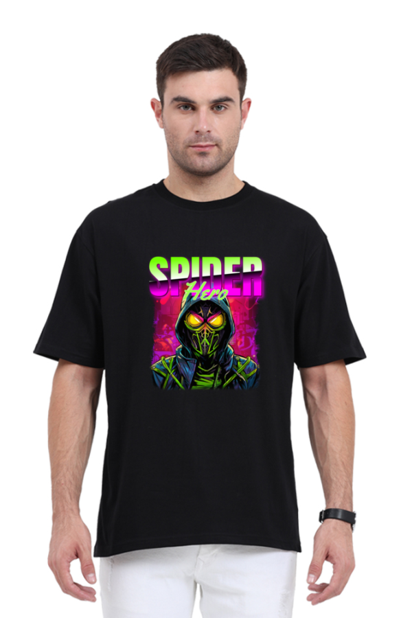 Black Superhero Graphic T-Shirt inspired by Spiderman, premium oversized cotton tee from PodLyft with a sleek and stylish look.