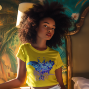 Beauty in Bloom Tee Chic Rose & Butterfly Design PodLyft Golden Yellow Extra Large – Radiant golden yellow crop top with an artistic butterfly and rose design. A meaningful and fashionable choice for women seeking unique style.