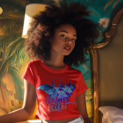 Beauty in Bloom Tee Chic Rose & Butterfly Design PodLyft Red Extra Large – A chic red crop top featuring a detailed butterfly and rose design, symbolizing beauty, growth, and transformation.