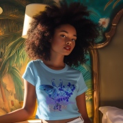 Beauty in Bloom Tee Chic Rose & Butterfly Design PodLyft SkyBlue Extra Large – Radiant sky blue crop top featuring artistic butterfly and floral details. A stylish and meaningful addition to any wardrobe.