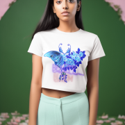 Beauty in Bloom Tee Chic Rose & Butterfly Design PodLyft White Small – Minimalist white crop top with a beautiful butterfly and floral motif, symbolizing growth and artistic charm.