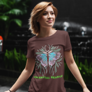 Celestial Beauty T-shirt in Coffee Brown (Size XS) with a delicate pastel butterfly design and celestial elements, exuding elegance and charm.