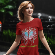 Celestial Beauty T-shirt in Maroon (Size XS) featuring a pastel butterfly design with celestial and botanical accents for an elegant and unique style.