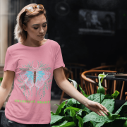 Pink Celestial Beauty T-shirt (Size XL) featuring a pastel butterfly and celestial motifs, perfect for those who love unique and meaningful fashion.