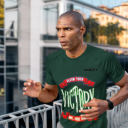 Claim Your Victory Tee in bottle green, size XXL, featuring the dynamic 'Rise, Fight, Win' design, perfect for showcasing resilience and style.