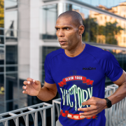 Claim Your Victory Tee in navy blue, size XXL, featuring the bold 'Rise, Fight, Win' graphic, perfect for expressing resilience and determination.