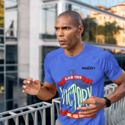 Claim Your Victory Tee in royal blue, size XXL, featuring the striking 'Rise, Fight, Win' graphic, designed for those who inspire and lead.