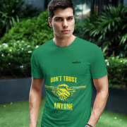 Flag Green Dual Design Graphic T-Shirt in size L featuring vibrant 'Don’t Trust Anyone' and 'Defend Their Crown' prints. Made from breathable 240 GSM cotton for effortless style.