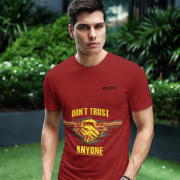 Maroon Dual Design Graphic T-Shirt in size L featuring eye-catching 'Don’t Trust Anyone' and 'Defend Their Crown' prints. Made from breathable 240 GSM cotton for a fashionable fit.
