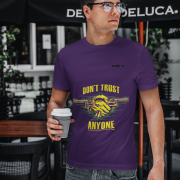 Purple Dual Design Graphic T-Shirt in size M with iconic 'Don’t Trust Anyone' and 'Defend Their Crown' artwork. Designed using premium 240 GSM cotton for maximum comfort and lasting quality.