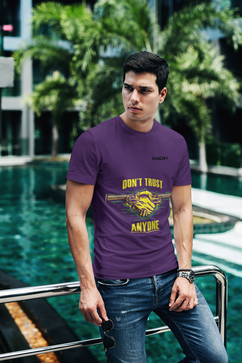 Purple Dual Design Graphic T-Shirt in size XS featuring the bold 'Don’t Trust Anyone' and 'Defend Their Crown' designs. Made with premium 240 GSM cotton for exceptional comfort and style.