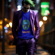 Flaming Fury T-Shirt in Navy Blue (Size L) showcasing a vivid blue and orange skull graphic, ideal for those who love edgy and modern fashion.