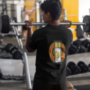 Back view of Black Gym Motivation T-Shirt | Pain Today, Power Tomorrow by PodLyft, displaying sleek and comfortable design for gym enthusiasts.