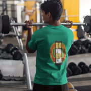 Back view of Bottle Green Gym Motivation T-Shirt | Pain Today, Power Tomorrow by PodLyft, offering a sleek and motivational design for gym enthusiasts.