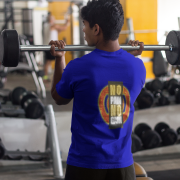 Back view of Navy Blue Gym Motivation T-Shirt | Pain Today, Power Tomorrow by PodLyft, showcasing a stylish and motivational gym wear design.