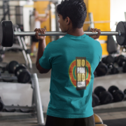 Back view of Petrol Blue Gym Motivation T-Shirt | Pain Today, Power Tomorrow by PodLyft, showcasing a sleek and inspiring gym wear design.