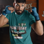 Petrol Blue Gym Motivation T-Shirt | Pain Today, Power Tomorrow by PodLyft in size Medium, featuring a bold motivational design for gym lovers.