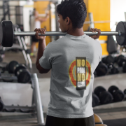Back view of Steel Gray Gym Motivation T-Shirt | Pain Today, Power Tomorrow by PodLyft, showcasing a sleek and motivating gym wear design.