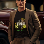 Black I'm the King Graphic Tee in size L, featuring a powerful lion graphic with the tagline 'Of My Own Kingdom,' exuding pride and confidence.