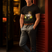 Black I'm the King Graphic Tee in size S, featuring a bold lion graphic with vibrant typography and the tagline 'Of My Own Kingdom.' Perfect for confident personalities.