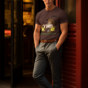 Coffee Brown I'm the King Graphic Tee in size S, featuring a bold lion graphic with vibrant typography and the tagline 'Of My Own Kingdom.' Perfect for confident personalities.