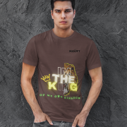 Coffee Brown I'm the King Graphic Tee in size XL, designed with a vibrant lion graphic and bold text to inspire strength and personal power.