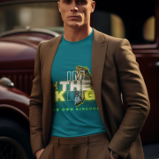 Petrol Blue I'm the King Graphic Tee in size L, with a majestic lion graphic and vibrant text, perfect for expressing personal strength and pride.