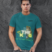 Petrol Blue I'm the King Graphic Tee in size XL, designed with a powerful lion graphic and the tagline 'Of My Own Kingdom,' inspiring leadership and confidence.