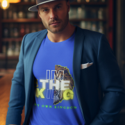 Royal Blue I'm the King Graphic Tee in size M, showcasing a bold lion design with empowering typography, perfect for expressing leadership and individuality.