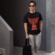 Black Rise Above T-Shirt in size Extra Large featuring a stunning Phoenix graphic for inspiration and style, by PodLyft.