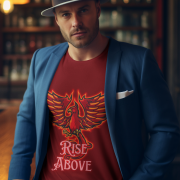 Maroon Rise Above T-Shirt in size Medium with a stunning Phoenix design, crafted to inspire and provide comfort, by PodLyft.