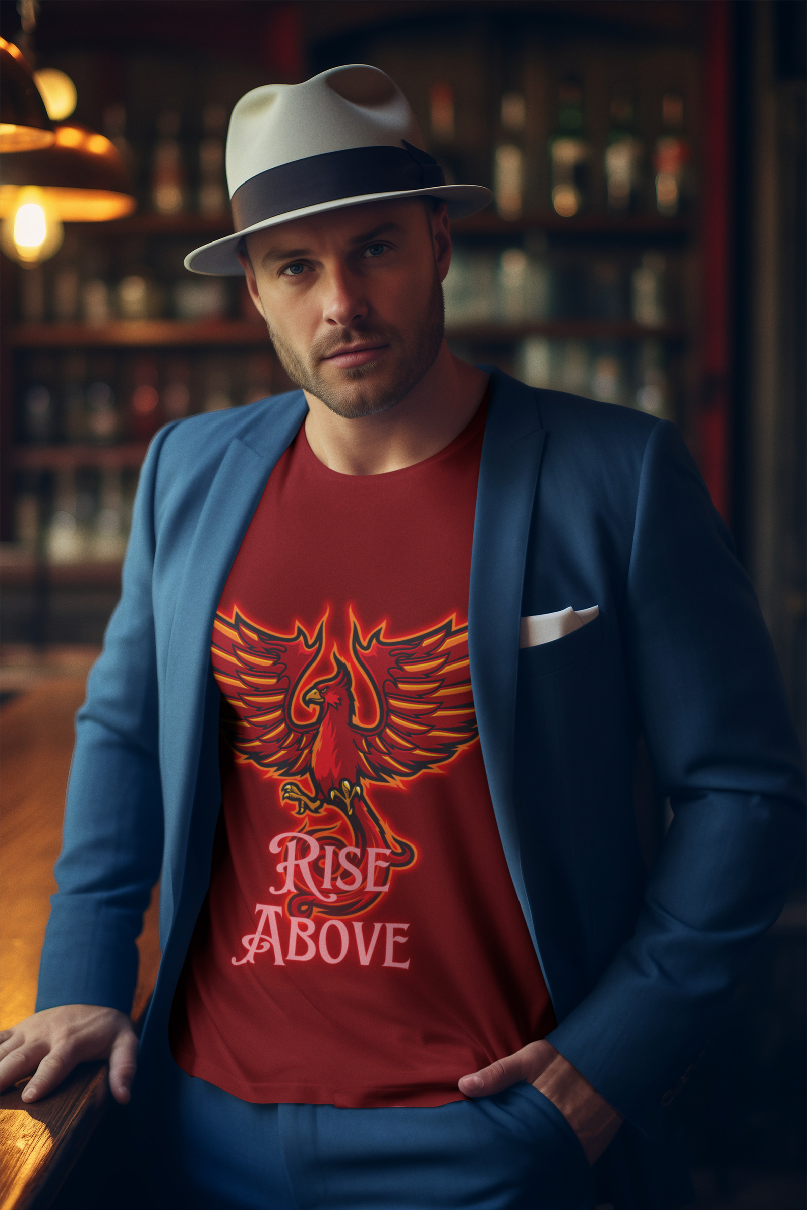 Maroon Rise Above T-Shirt in size Medium with a stunning Phoenix design, crafted to inspire and provide comfort, by PodLyft.