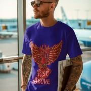 Navy Blue Rise Above T-Shirt in size XXL with a powerful Phoenix design, ideal for making a motivational statement, by PodLyft.