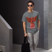 Steel Grey Rise Above T-Shirt in size Extra Large featuring a striking Phoenix graphic, embodying resilience and motivation, by PodLyft.