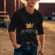 Unique Crown T-Shirt in black, size M, adorned with a golden crown and barcode design with the tagline 'Be the Unique One' by PodLyft, ideal for standing out with style.