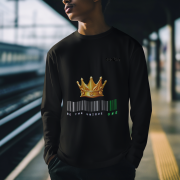Unique Crown T-Shirt in black, size XL, featuring a bold golden crown and barcode design with the tagline 'Be the Unique One' by PodLyft, a perfect blend of style and uniqueness.