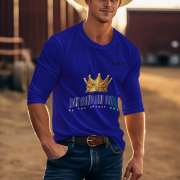 Unique Crown T-Shirt in navy blue, size M, adorned with a golden crown and barcode design with the tagline 'Be the Unique One' by PodLyft, ideal for bold and confident individuals.
