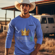 Unique Crown T-Shirt in royal blue, size L, adorned with a bold golden crown and barcode design with the tagline 'Be the Unique One' by PodLyft, designed for those who stand out with confidence.