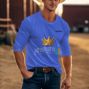 Unique Crown T-Shirt in royal blue, size M, featuring a striking golden crown and barcode design with the tagline 'Be the Unique One' by PodLyft, ideal for making a modern style statement.