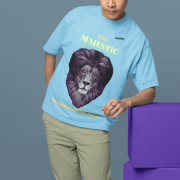 Majestic Lion Head T-Shirt in Baby Blue, size S from PodLyft.
