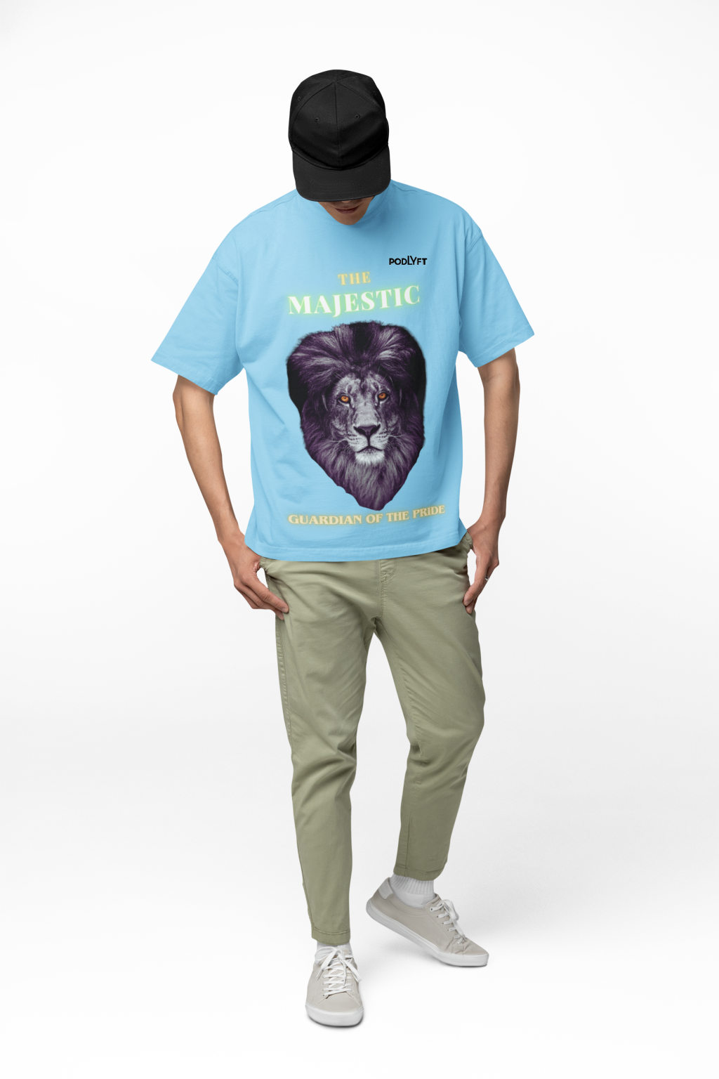 Majestic Lion Head T-Shirt in Baby Blue, size XS from PodLyft.