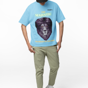 Majestic Lion Head T-Shirt in Baby Blue, size XS from PodLyft.