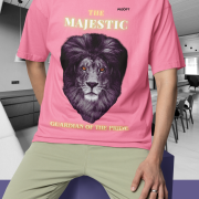 Majestic Lion Head T-Shirt in Flamingo, size S from PodLyft.