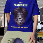 Majestic Lion Head T-Shirt in Navy Blue, size M from PodLyft.