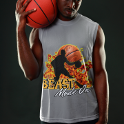 Grey sleeveless sports tee with a powerful "Beast Mode On" basketball-themed design. Ideal for workouts, basketball games, and anyone with a competitive spirit.