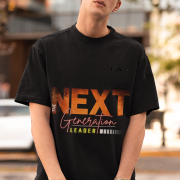 Extra-large black 'Bold Next Generation Leader' tee with a dynamic leadership statement. Stylish, impactful, and comfortable wear from PodLyft.