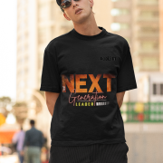 Black 'Bold Next Generation Leader' tee in large size, featuring a strong and empowering leadership message. A bold and comfortable statement piece from PodLyft.