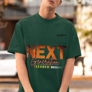 Extra-large bottle green 'Bold Next Generation Leader' tee with a dynamic leadership statement. Stylish, impactful, and comfortable wear from PodLyft.