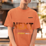 Extra-large coral 'Bold Next Generation Leader' tee with a dynamic leadership statement. Stylish, impactful, and comfortable wear from PodLyft.
