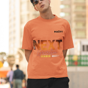 Coral 'Bold Next Generation Leader' tee in large size, featuring a strong and empowering leadership message. A bold and comfortable statement piece from PodLyft.